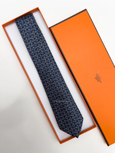 Hermes Navy MORS TRIOCOLORE SILK TIE