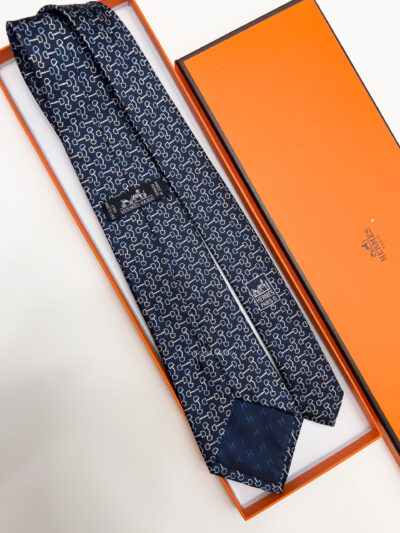 Hermes Navy MORS TRIOCOLORE SILK TIE