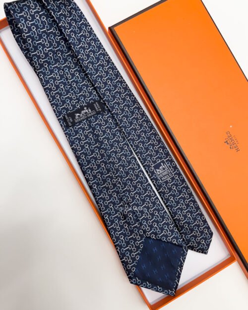 Hermes Navy MORS TRIOCOLORE SILK TIE