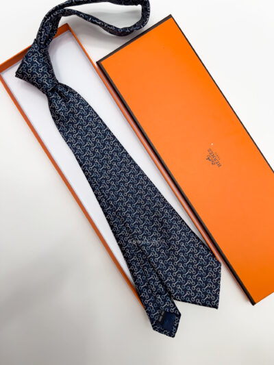 Hermes Navy MORS TRIOCOLORE SILK TIE