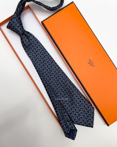 Hermes Navy MORS TRIOCOLORE SILK TIE