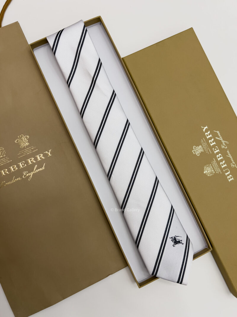 Burberry White REGIMENTAL SILK TIE