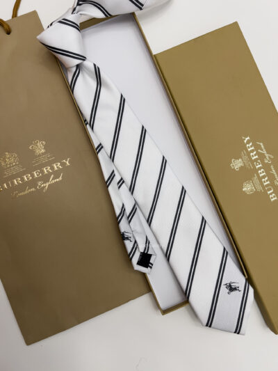 Burberry White REGIMENTAL SILK TIE