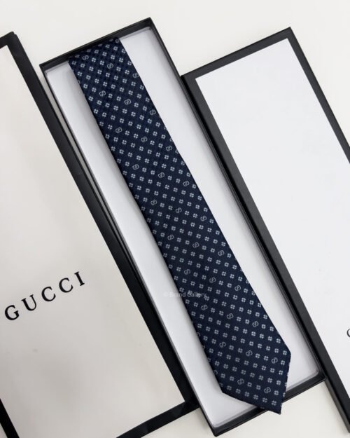 Gucci Navy GG FLOWER PATTERN SILK TIE