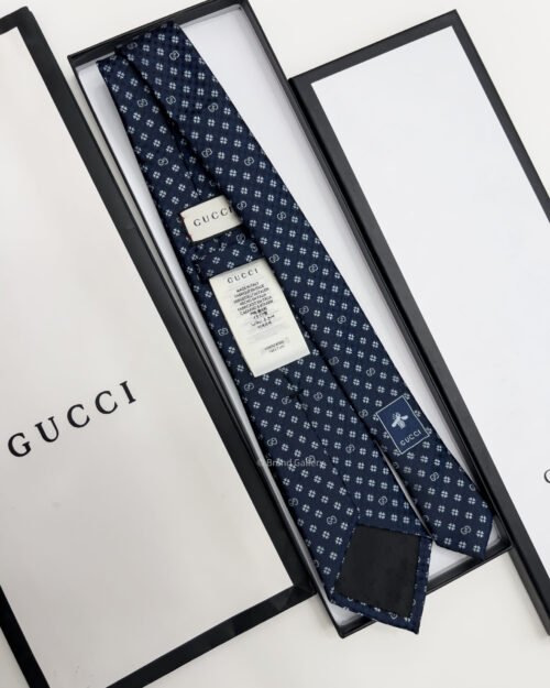 Gucci Navy GG FLOWER PATTERN SILK TIE