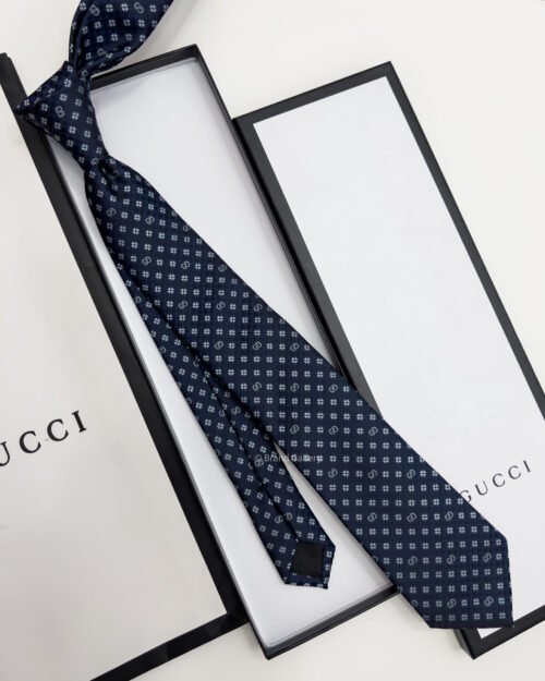Gucci Navy GG FLOWER PATTERN SILK TIE