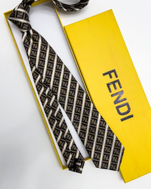 Fendi Coffee LINED FF SILK TIE
