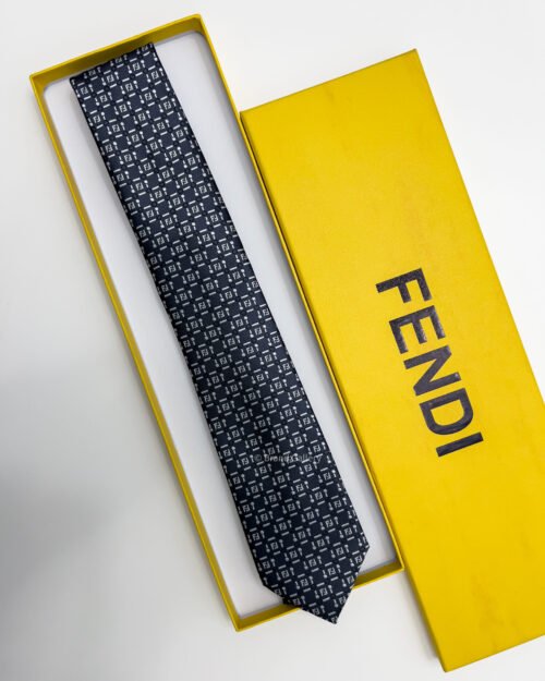 Fendi Grey CHECK FF SILK TIE