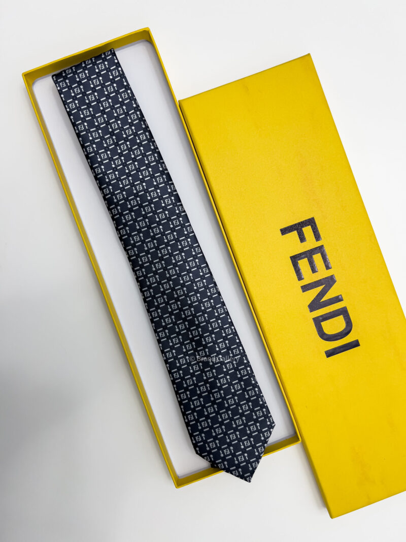 Fendi Grey CHECK FF SILK TIE