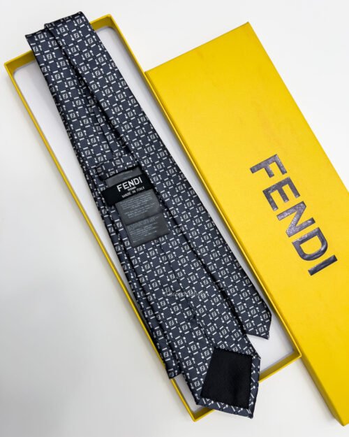 Fendi Grey CHECK FF SILK TIE
