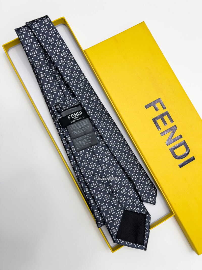 Fendi Grey CHECK FF SILK TIE