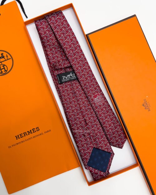 Hermes Dark Red MORS TRIOCOLORE SILK TIE