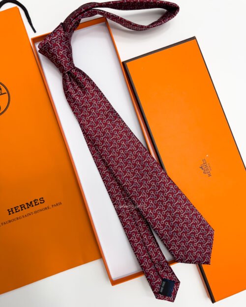 Hermes Dark Red MORS TRIOCOLORE SILK TIE