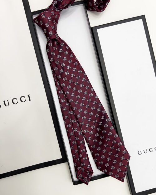 Gucci Bordeaux GG PATTERN CHECK SILK TIE