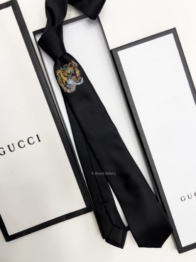 Gucci Black TIGER SILK TIE