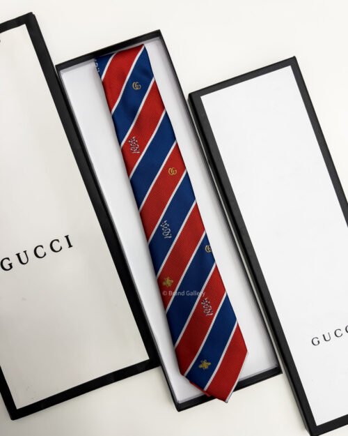 Gucci Red BEE STRIPPED SILK TIE