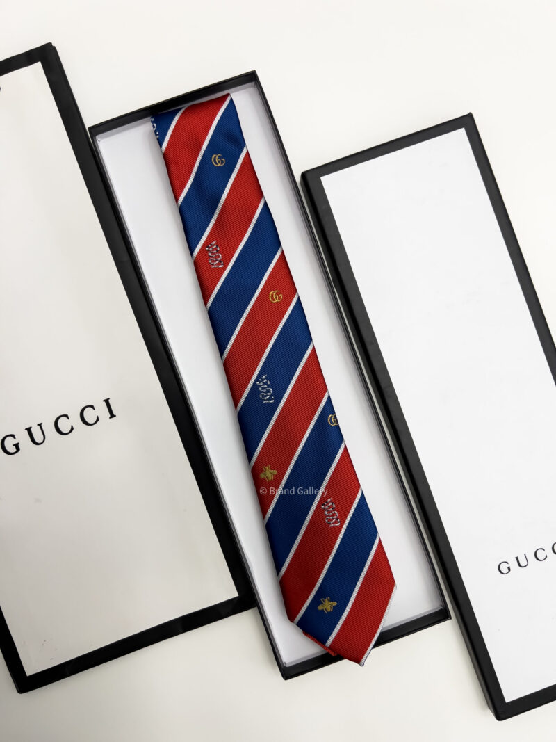 Gucci Red BEE STRIPPED SILK TIE