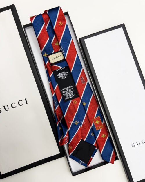 Gucci Red BEE STRIPPED SILK TIE