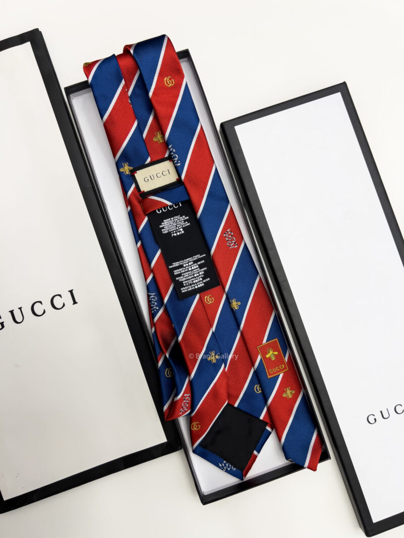 Gucci Red BEE STRIPPED SILK TIE