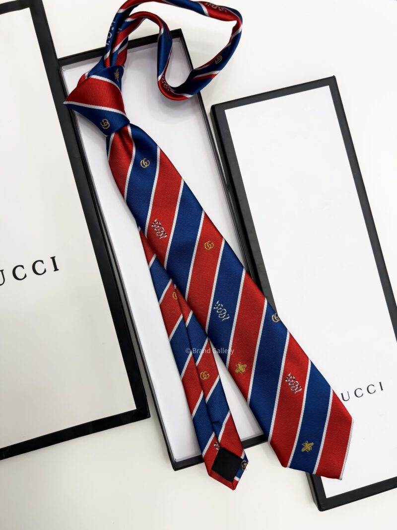 Gucci Red BEE STRIPPED SILK TIE