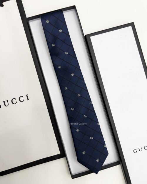 Gucci DOUBLE G AND CHECK SILK JACQUARD TIE