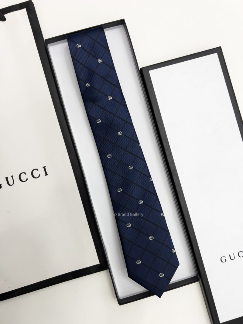 Gucci DOUBLE G AND CHECK SILK JACQUARD TIE
