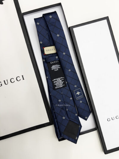 Gucci DOUBLE G AND CHECK SILK JACQUARD TIE