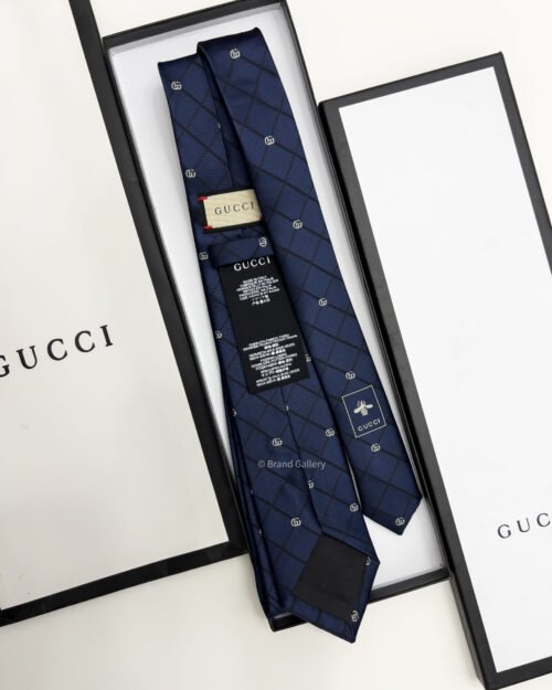 Gucci DOUBLE G AND CHECK SILK JACQUARD TIE