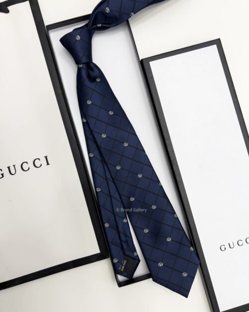 Gucci DOUBLE G AND CHECK SILK JACQUARD TIE