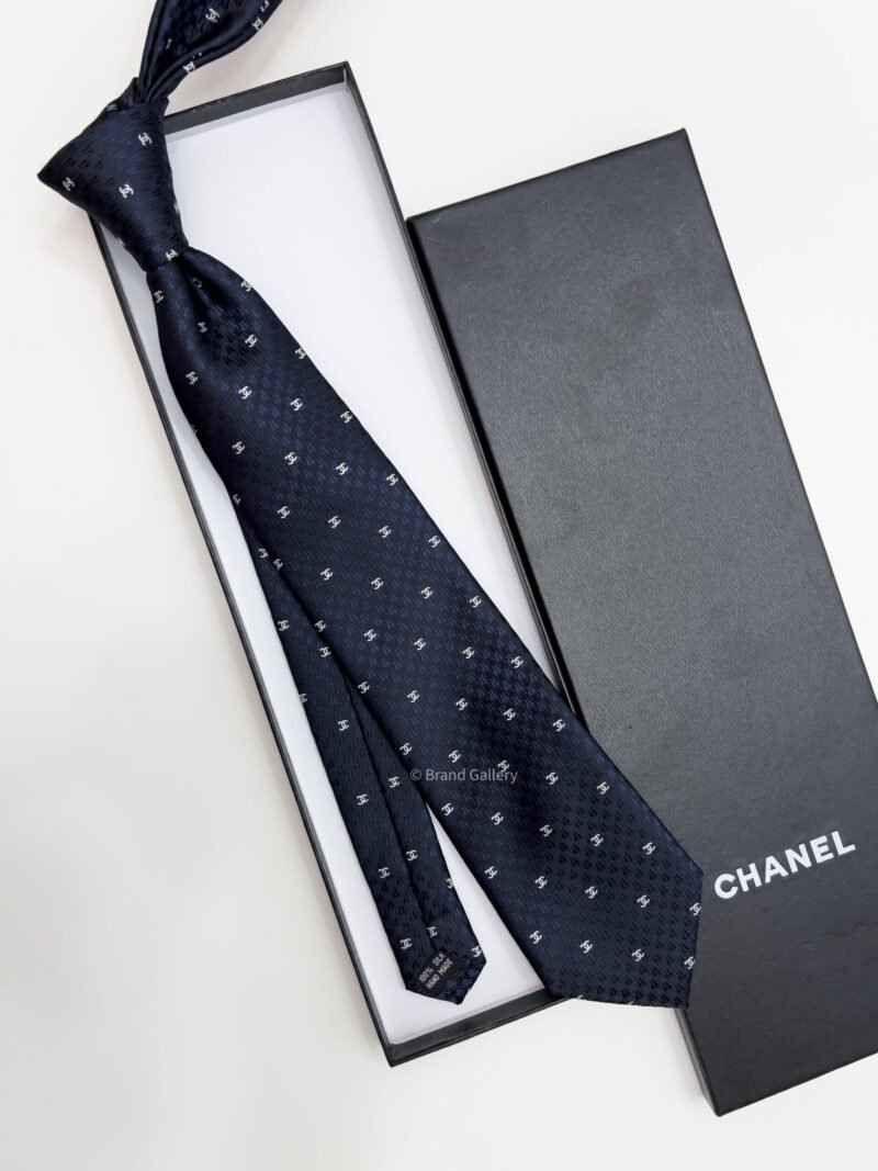 Chanel Navy CC PATTERN SILK TIE