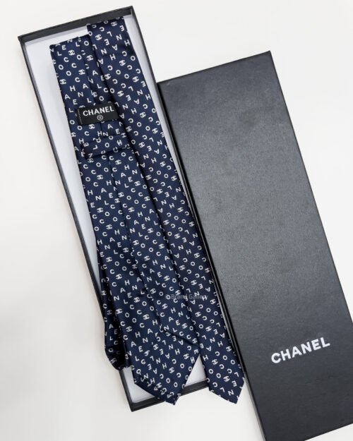 Chanel Navy CHANEL PATTERN SILK TIE