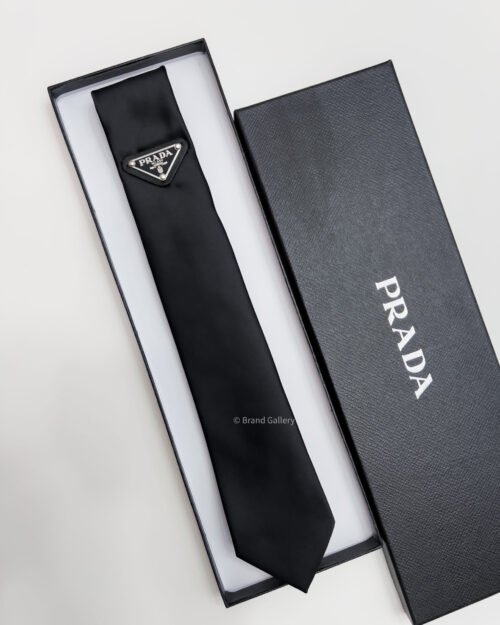 Prada Black TRIANGLE LOGO SILK TIE