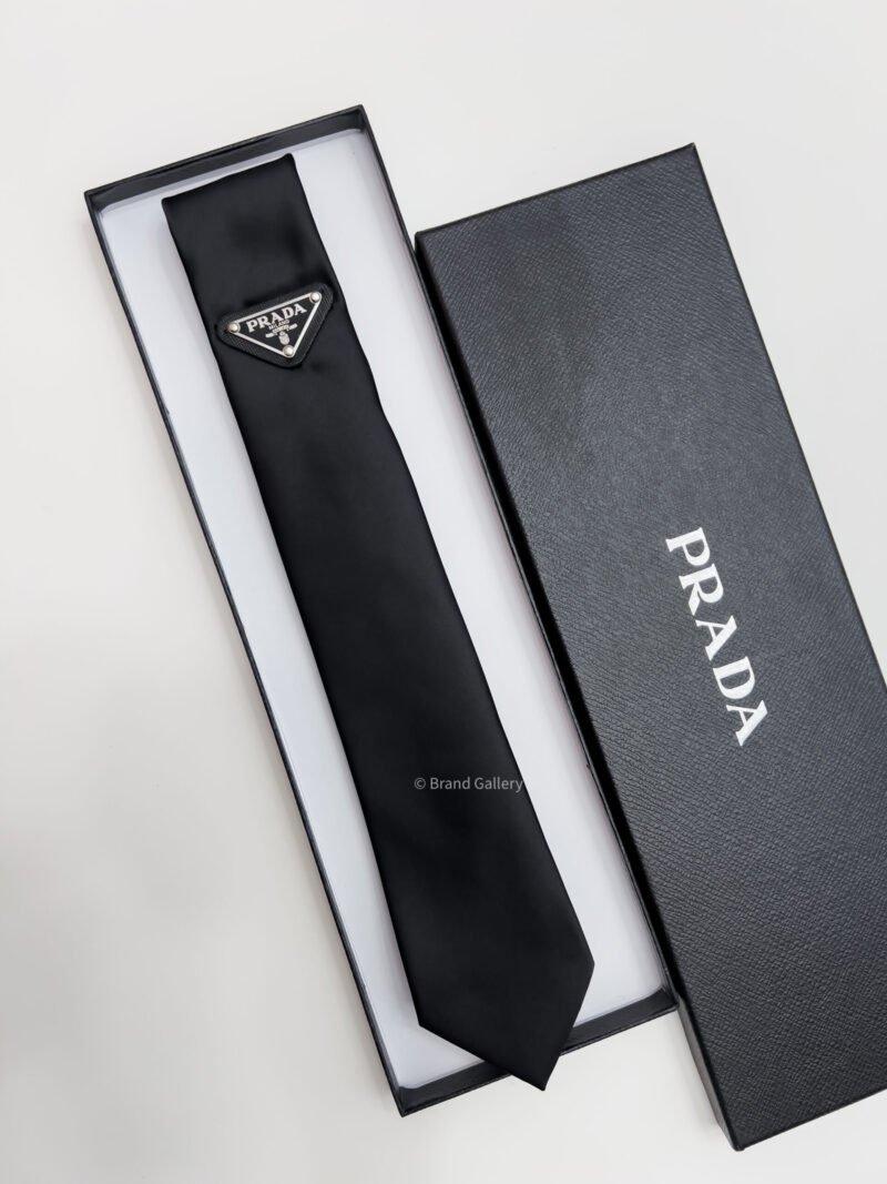 Prada Black TRIANGLE LOGO SILK TIE