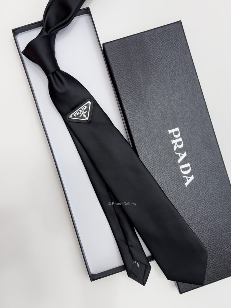 Prada Black TRIANGLE LOGO SILK TIE