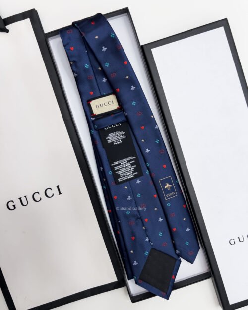 Gucci Blue GG HEARTS SILK TIE