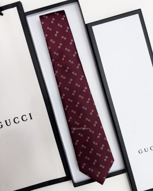 Gucci Bordeaux HORSEBIT SILK JACQUARD TIE