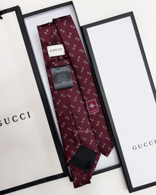 Gucci Bordeaux HORSEBIT SILK JACQUARD TIE