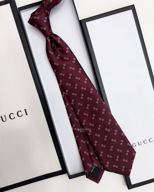 Gucci Bordeaux HORSEBIT SILK JACQUARD TIE