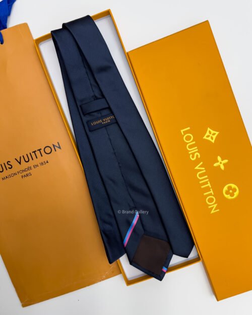 Louis Vuitton Navy BOTTOM LV STRIP SILK TIE