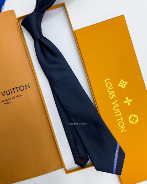 Louis Vuitton Navy BOTTOM LV STRIP SILK TIE