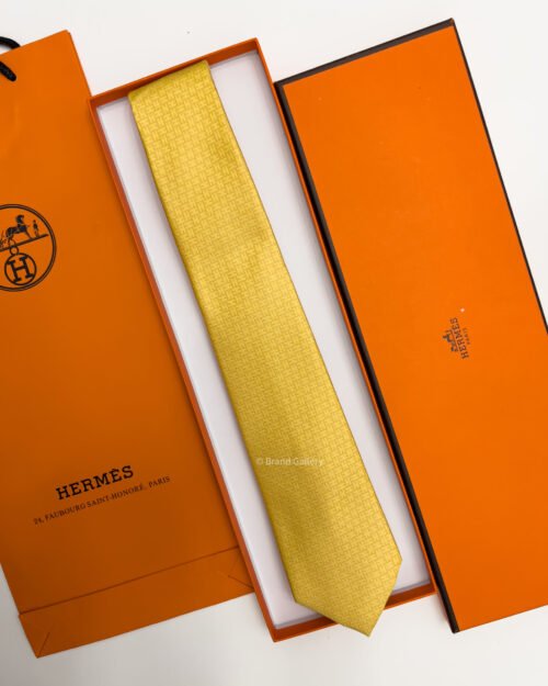 Hermes Yellow FACONNEE H SILK TIE