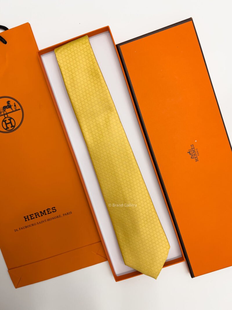 Hermes Yellow FACONNEE H SILK TIE