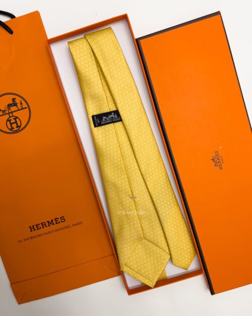 Hermes Yellow FACONNEE H SILK TIE