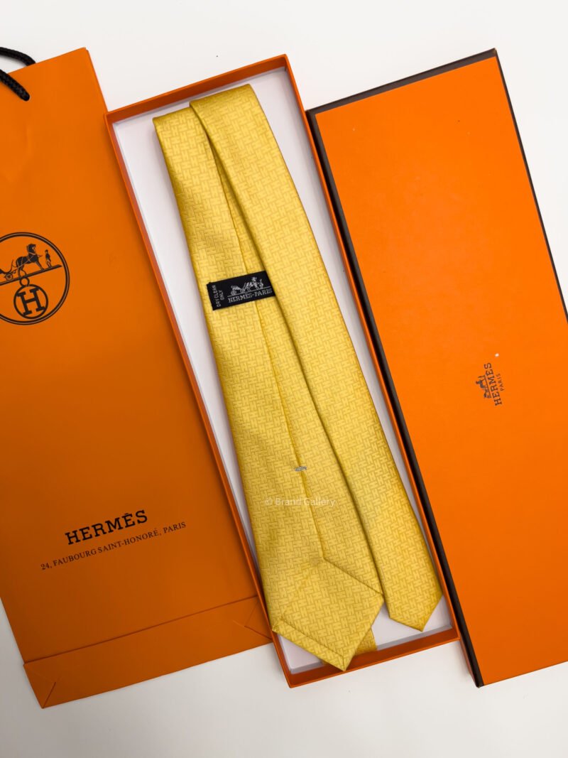 Hermes Yellow FACONNEE H SILK TIE