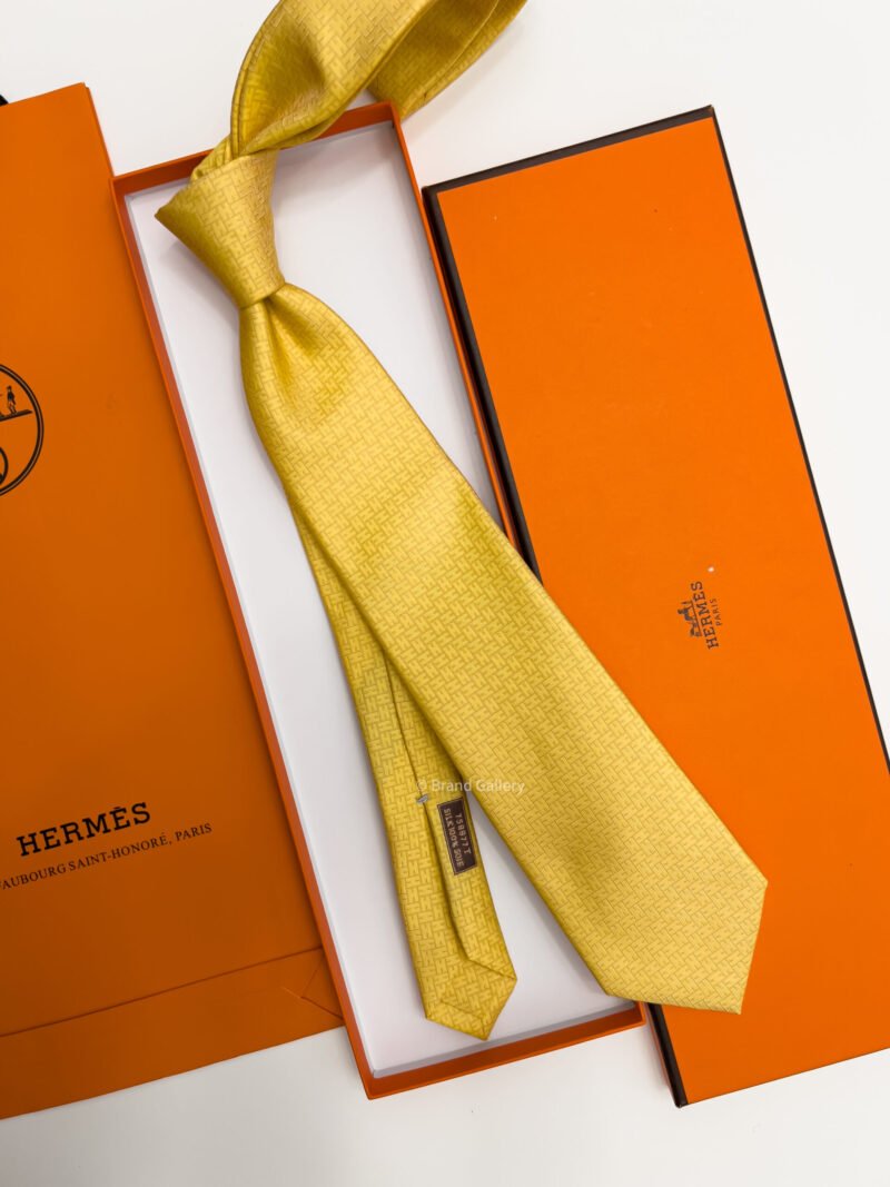 Hermes Yellow FACONNEE H SILK TIE