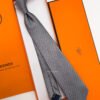Hermes Grey H STAIRS PATTERN SILK TIE