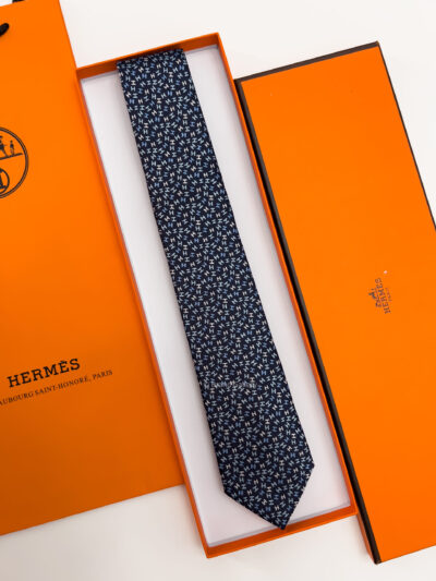 Hermes Navy H PATTERN SILK TIE