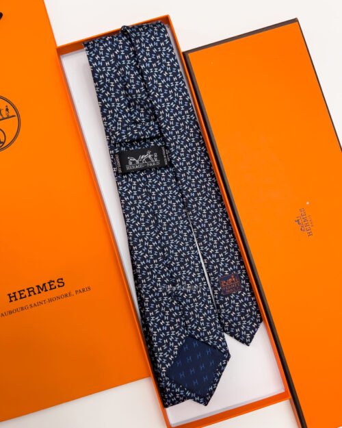 Hermes Navy H PATTERN SILK TIE