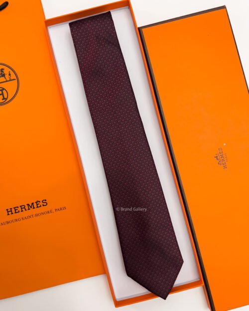 Hermes Bordeaux CROSS H PATTERN SILK TIE
