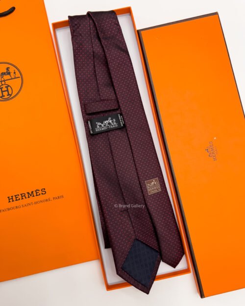 Hermes Bordeaux CROSS H PATTERN SILK TIE